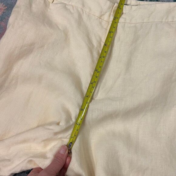 Lauren Ralph Lauren Pants Women 12 Cream Yellow 100% Linen Wide Leg Cropped High - Picture 7 of 13